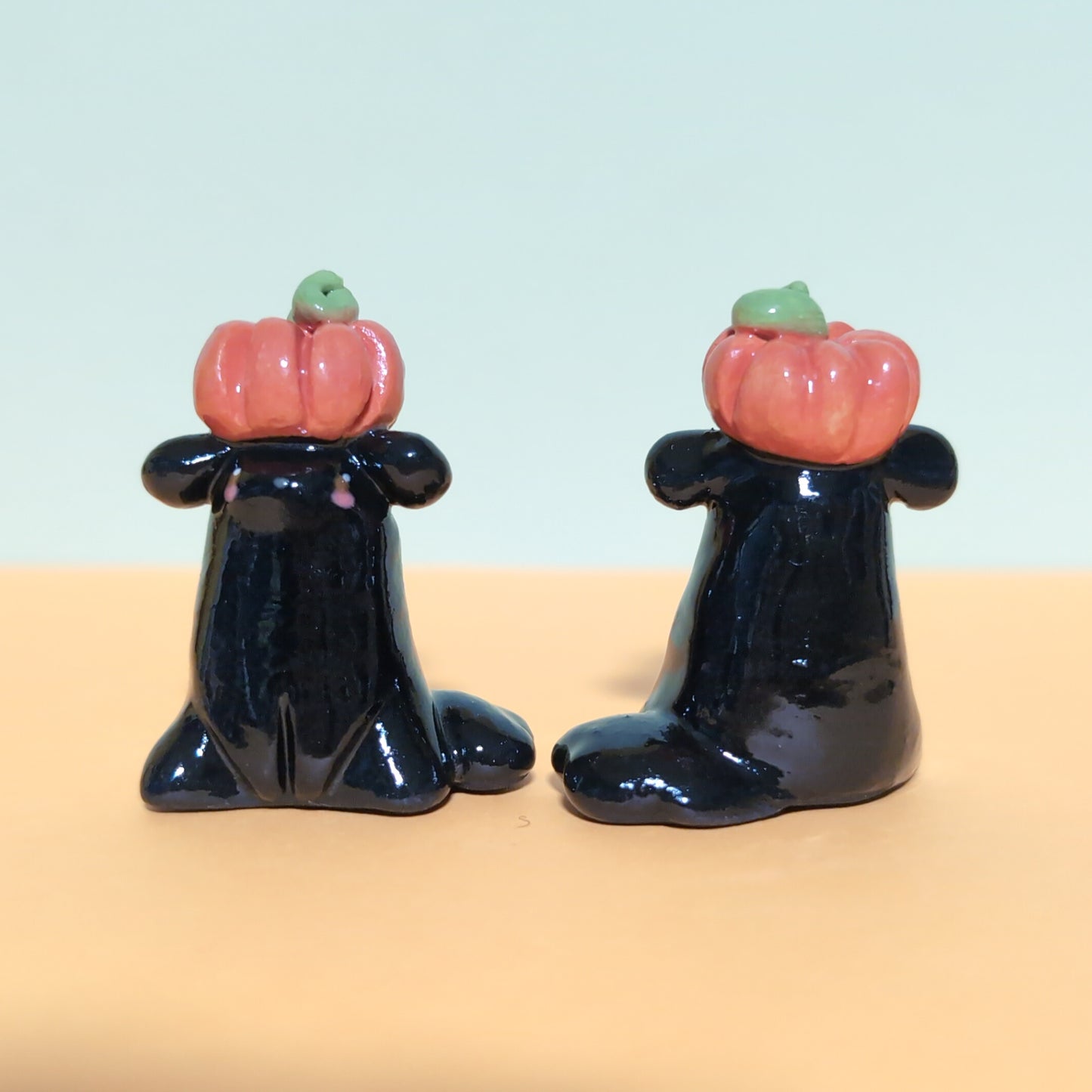 Mini Pumpkin Puppy & Cat Ceramic Figurines