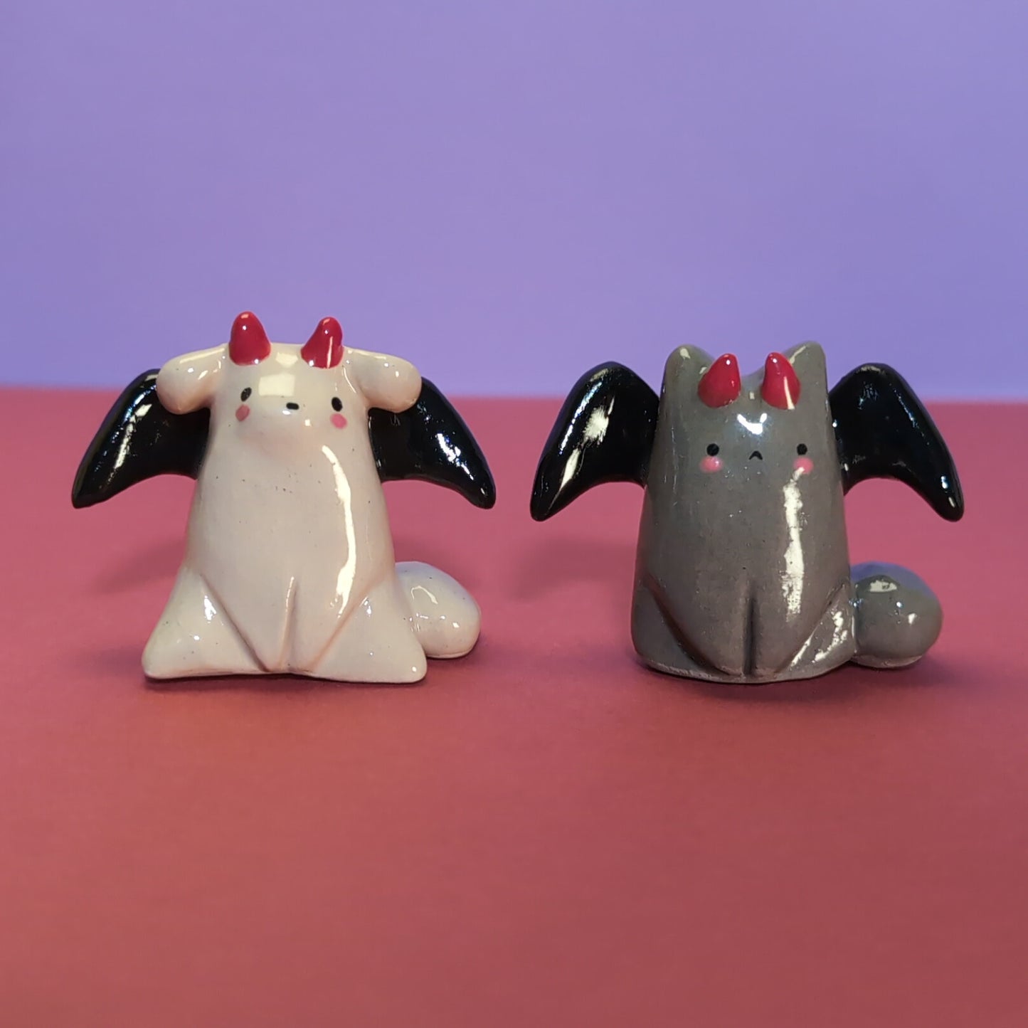 Mini Devil Puppy & Cat Ceramic Figurines