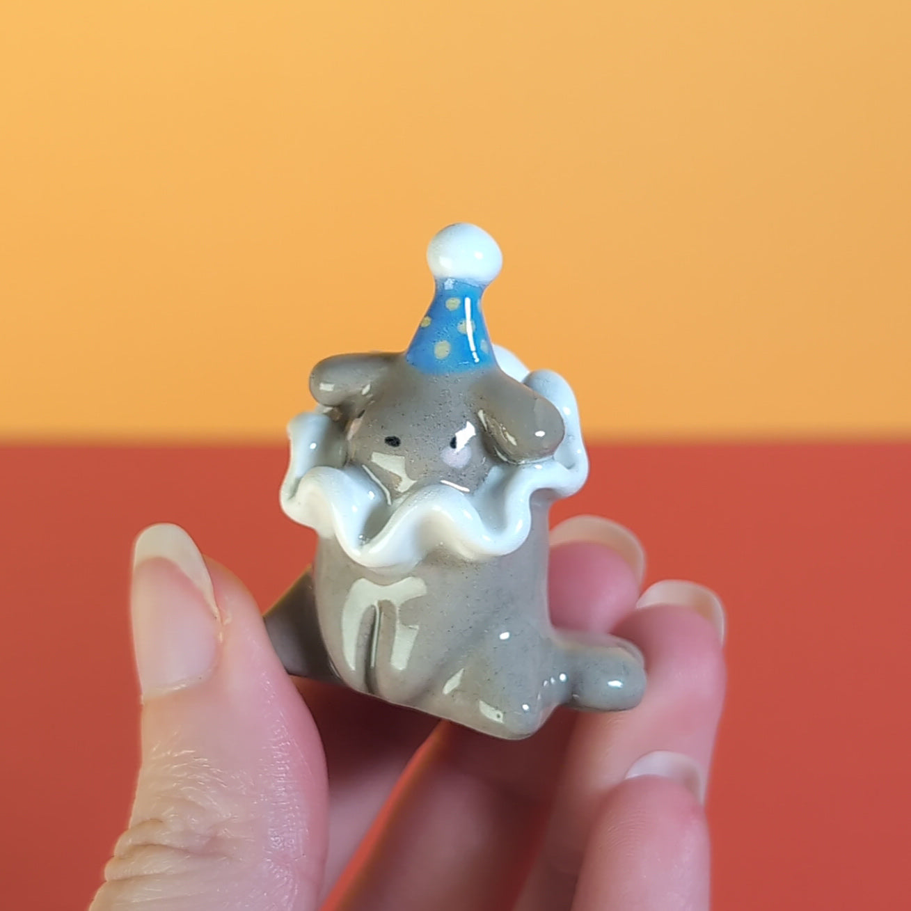 Mini Clown Puppy Dog Ceramic Figurine