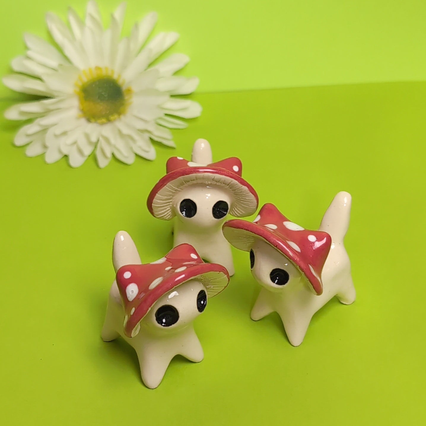 Mushroom Kitty Cat Ceramic Figurine