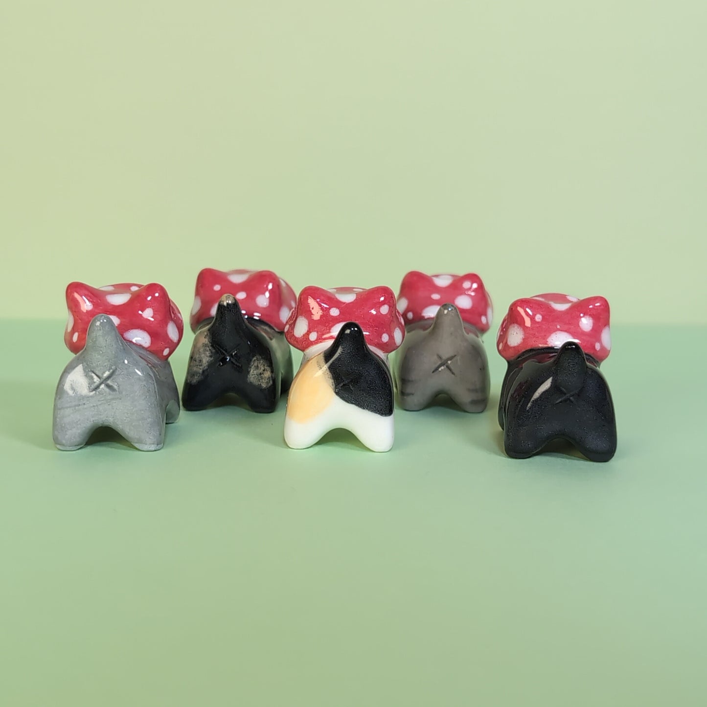 Mini Mushroom Kitty Cat Ceramic Figurine