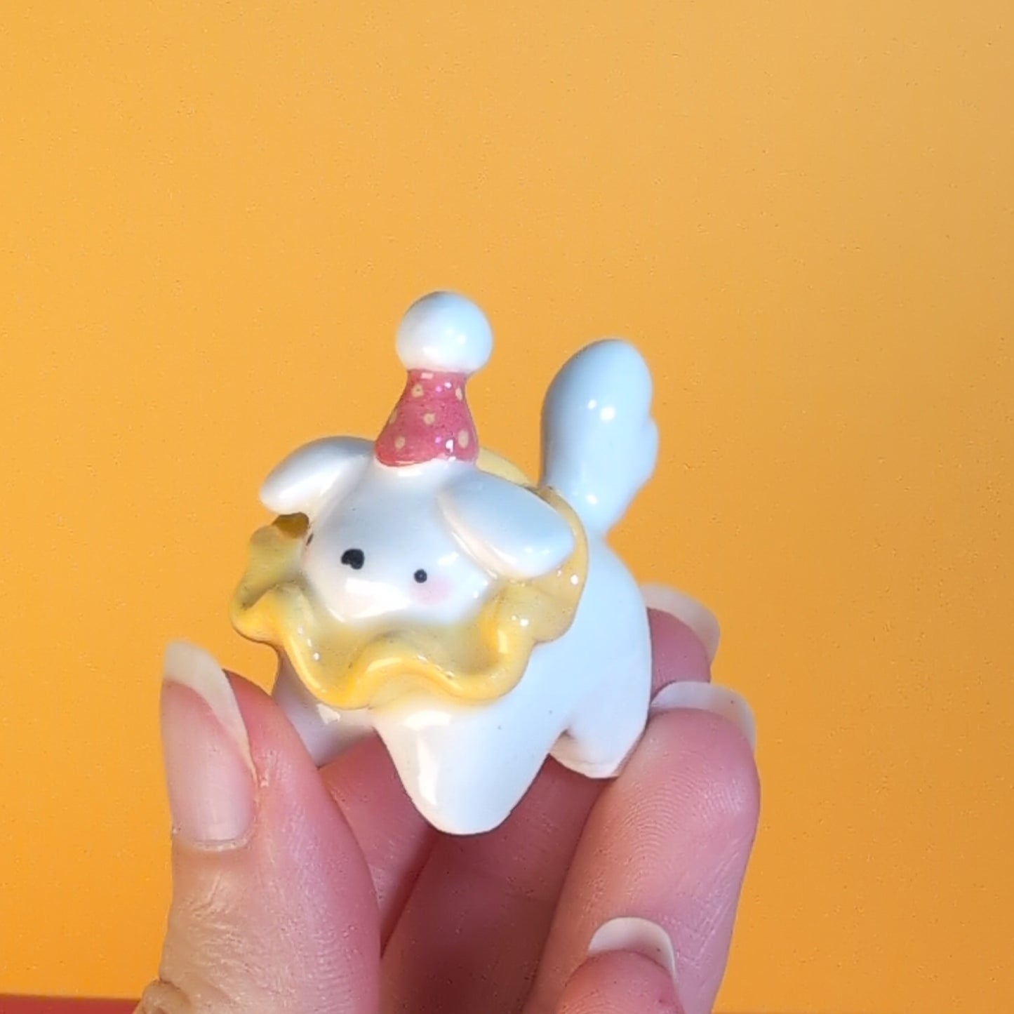 Mini Clown Puppy Dog Ceramic Figurine