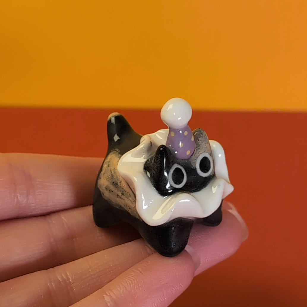 Mini Clown Kitty Cat Ceramic Figurine