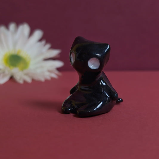 Slouching Black Void Cat Ceramic Figurine