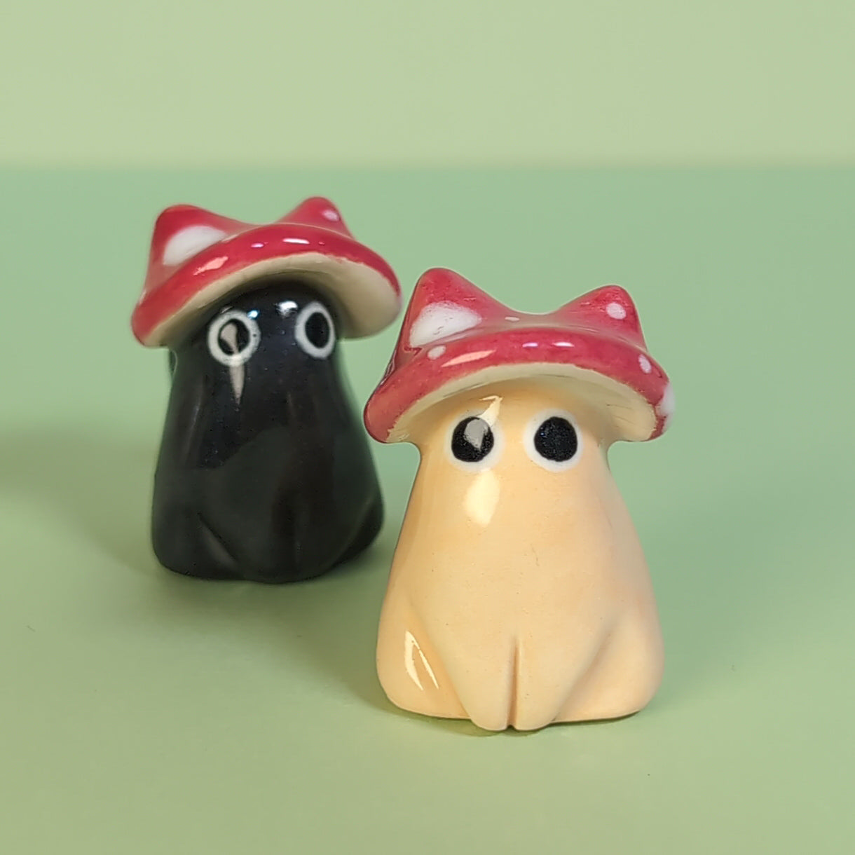 Mini Mushroom Kitty Cat Ceramic Figurine