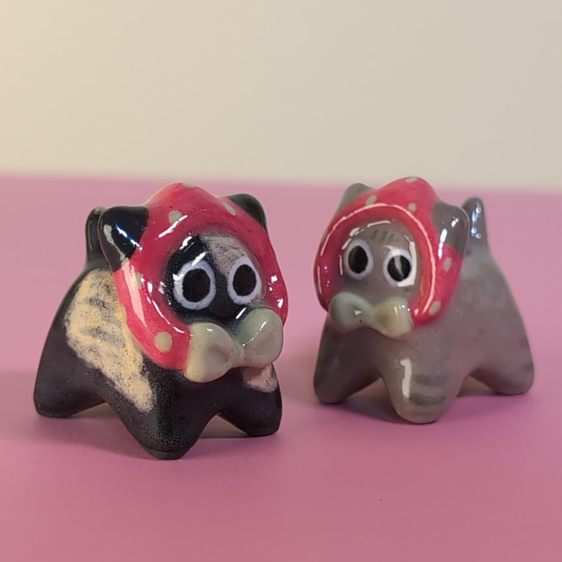 Mini Strawberry Kitty Cat Ceramic Figurine
