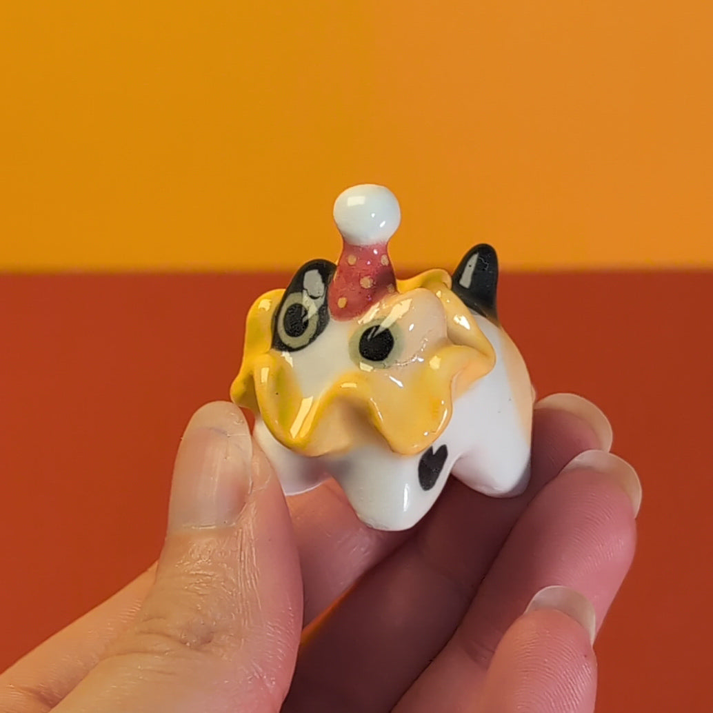 Mini Clown Kitty Cat Ceramic Figurine
