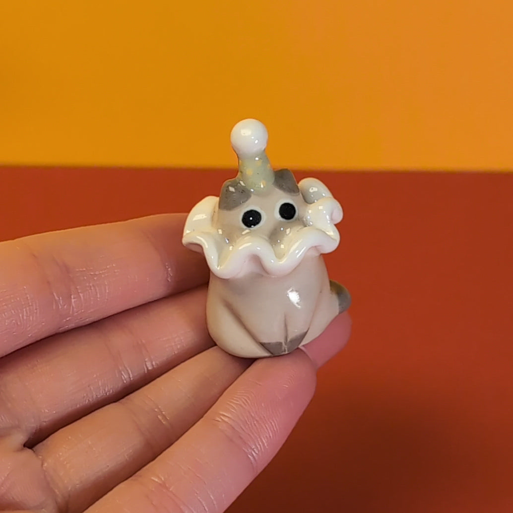 Mini Clown Kitty Cat Ceramic Figurine