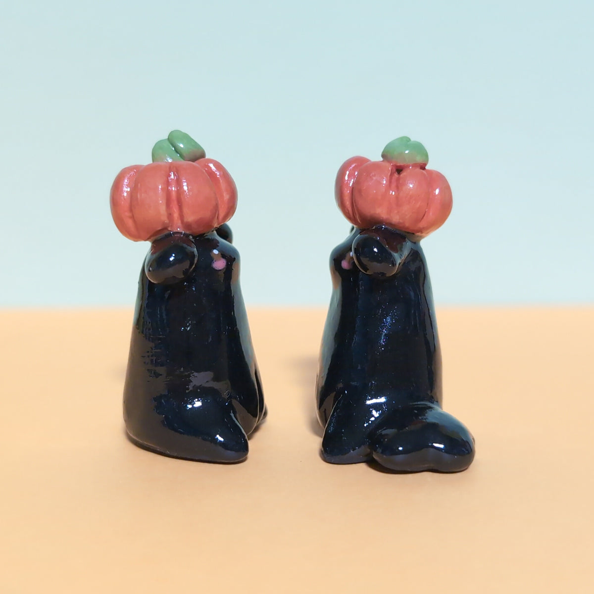 Mini Pumpkin Puppy & Cat Ceramic Figurines