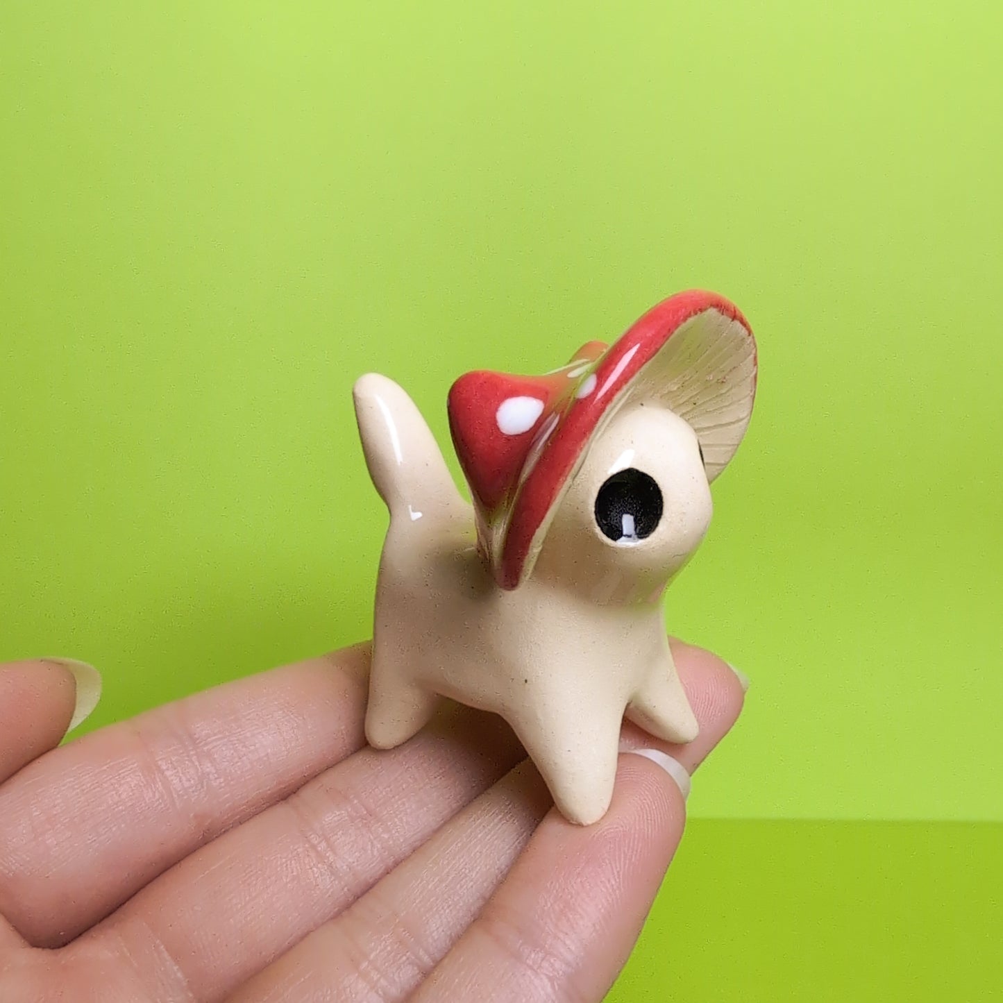Mushroom Kitty Cat Ceramic Figurine