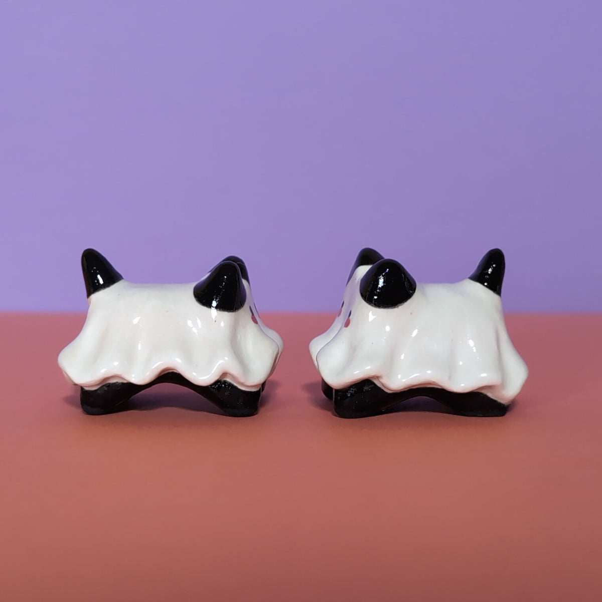 Mini Ghost Puppy & Cat Ceramic Figurines