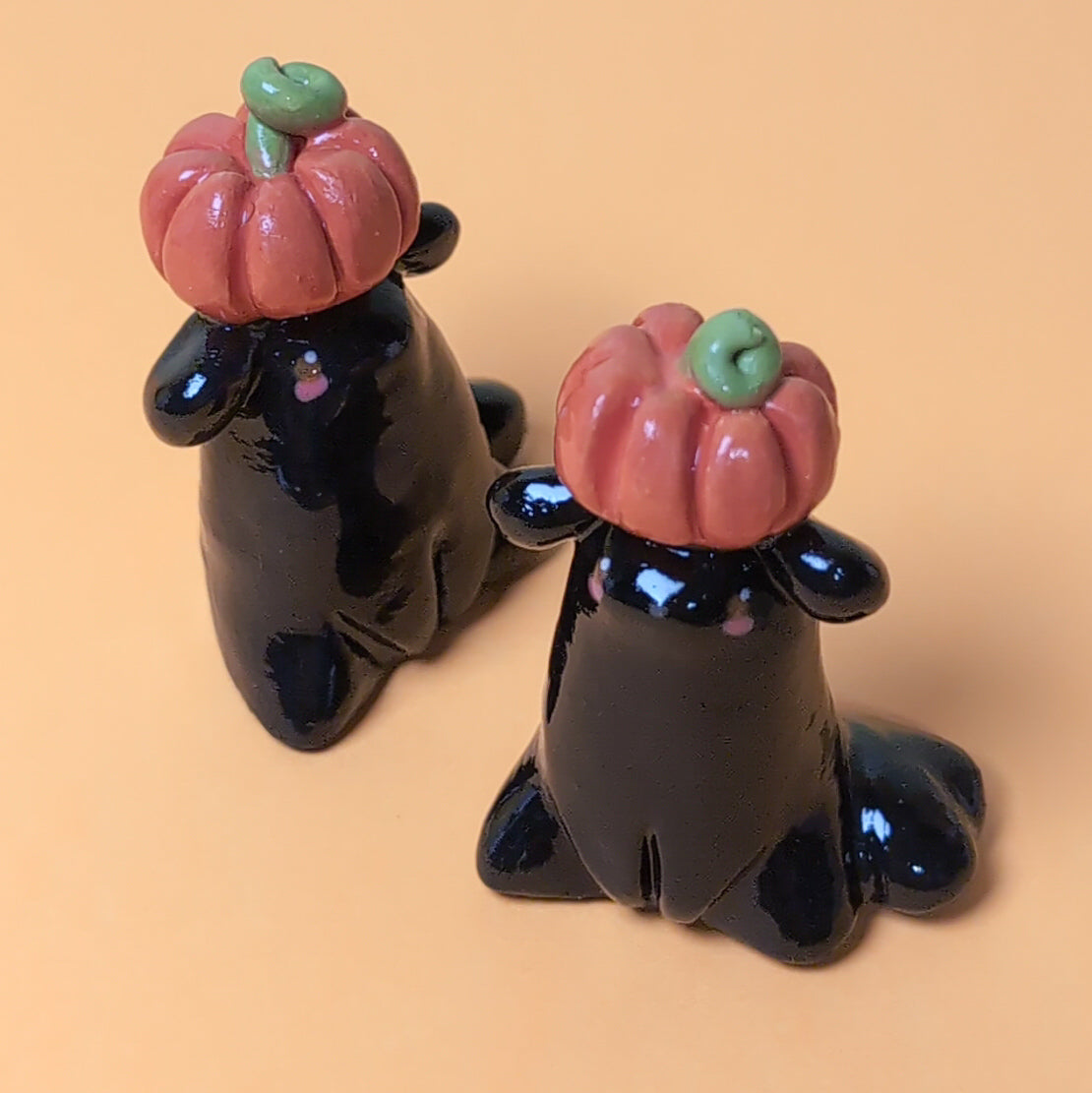 Mini Pumpkin Puppy & Cat Ceramic Figurines