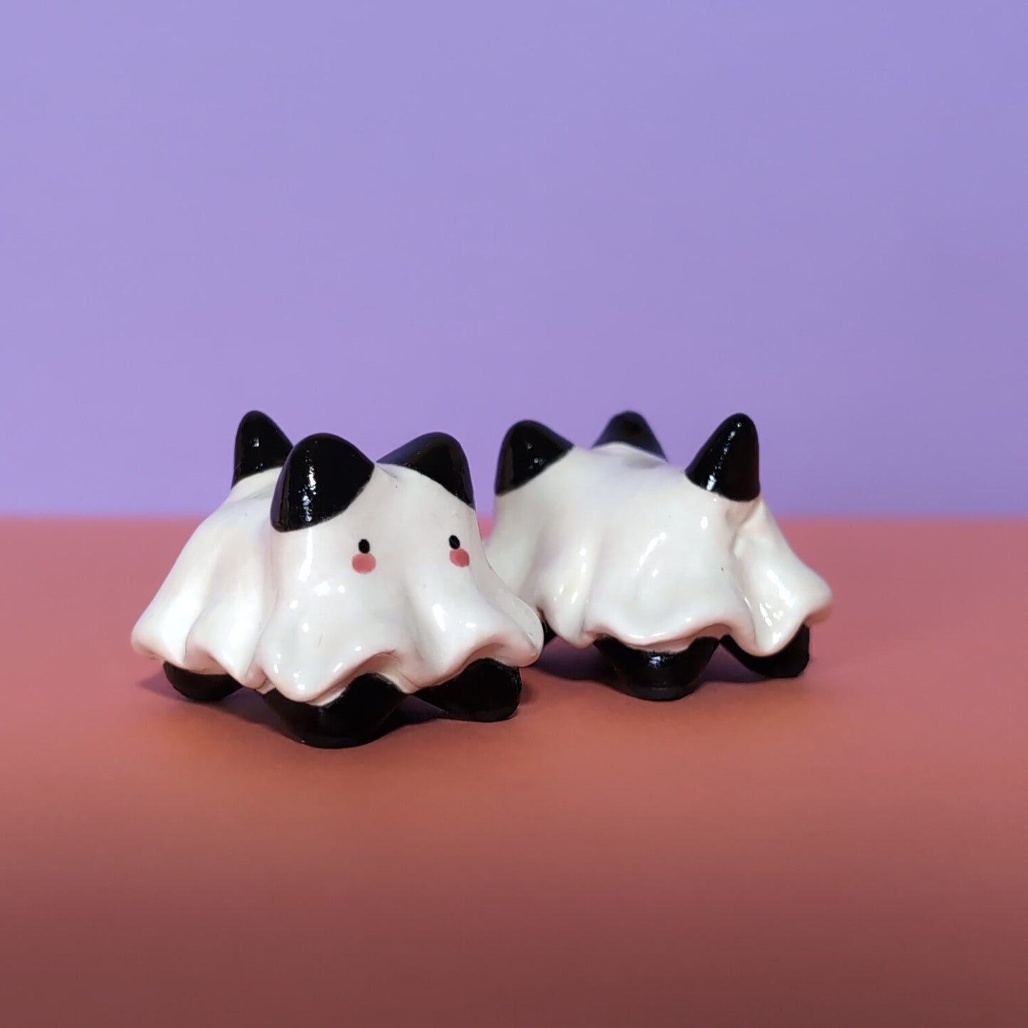 Mini Ghost Puppy & Cat Ceramic Figurines