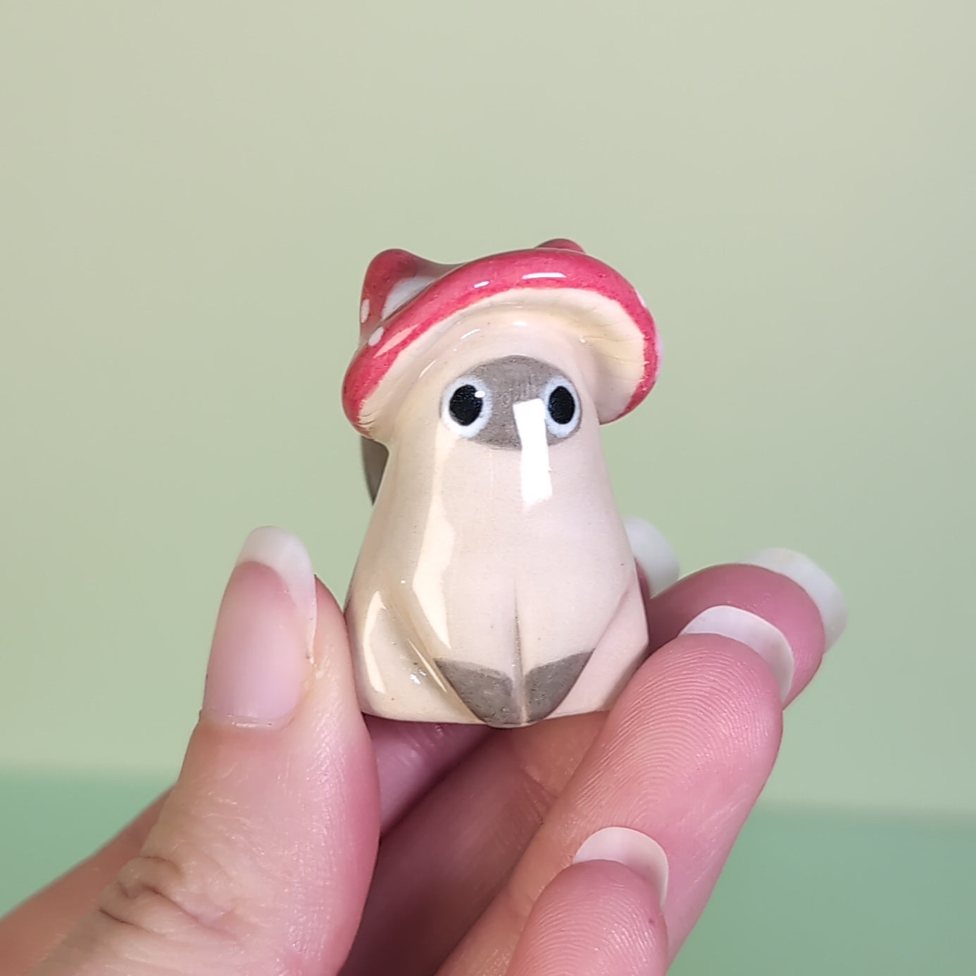 Mini Mushroom Kitty Cat Ceramic Figurine