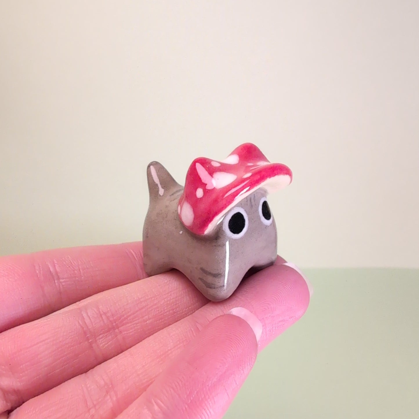 Mini Mushroom Kitty Cat Ceramic Figurine