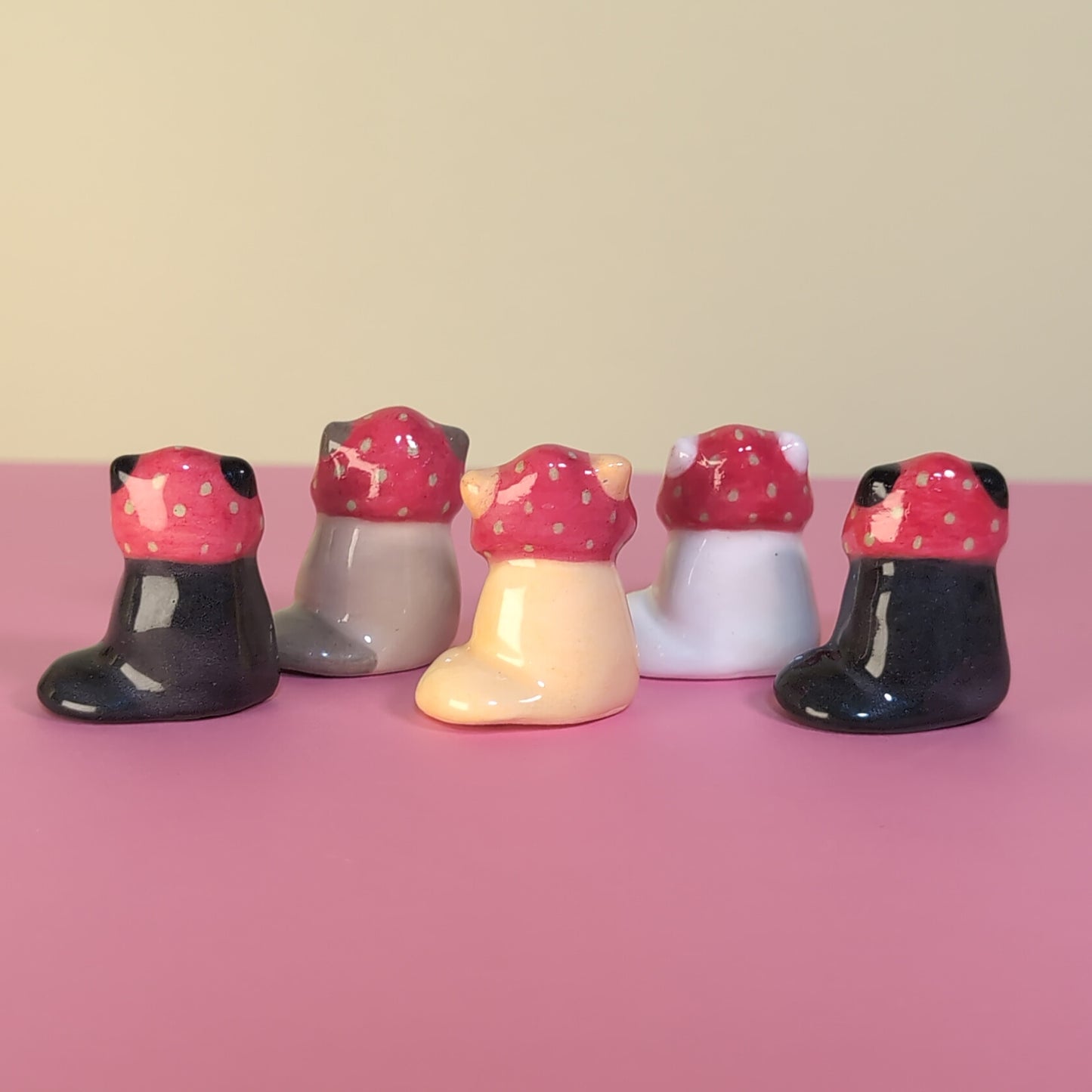 Mini Strawberry Kitty Cat Ceramic Figurine