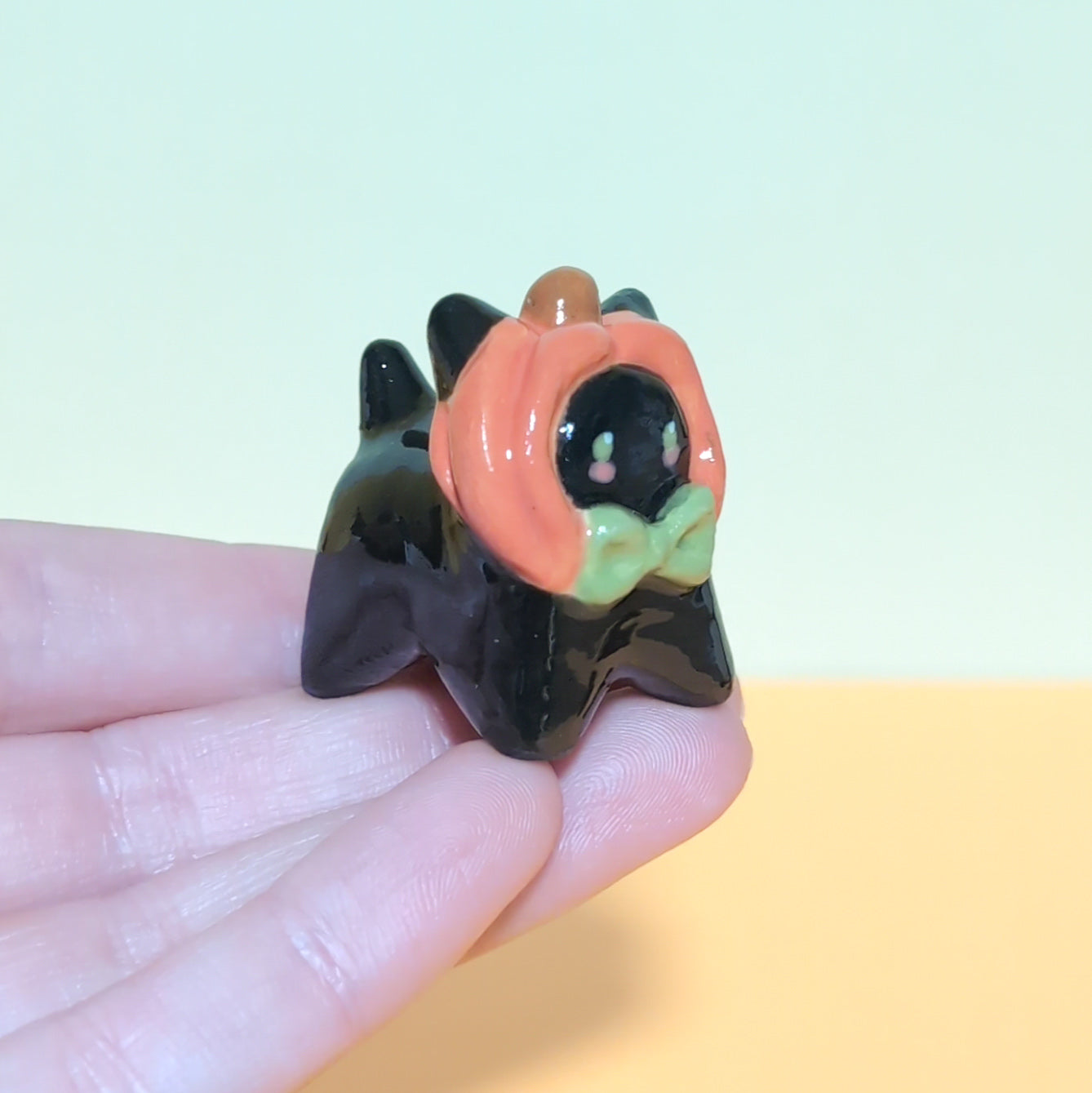 Mini Pumpkin Puppy & Cat Ceramic Figurines