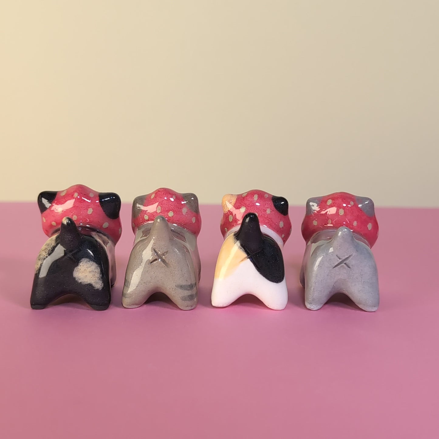 Mini Strawberry Kitty Cat Ceramic Figurine