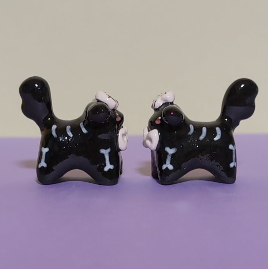 Mini Skeleton Puppy & Cat Ceramic Figurines