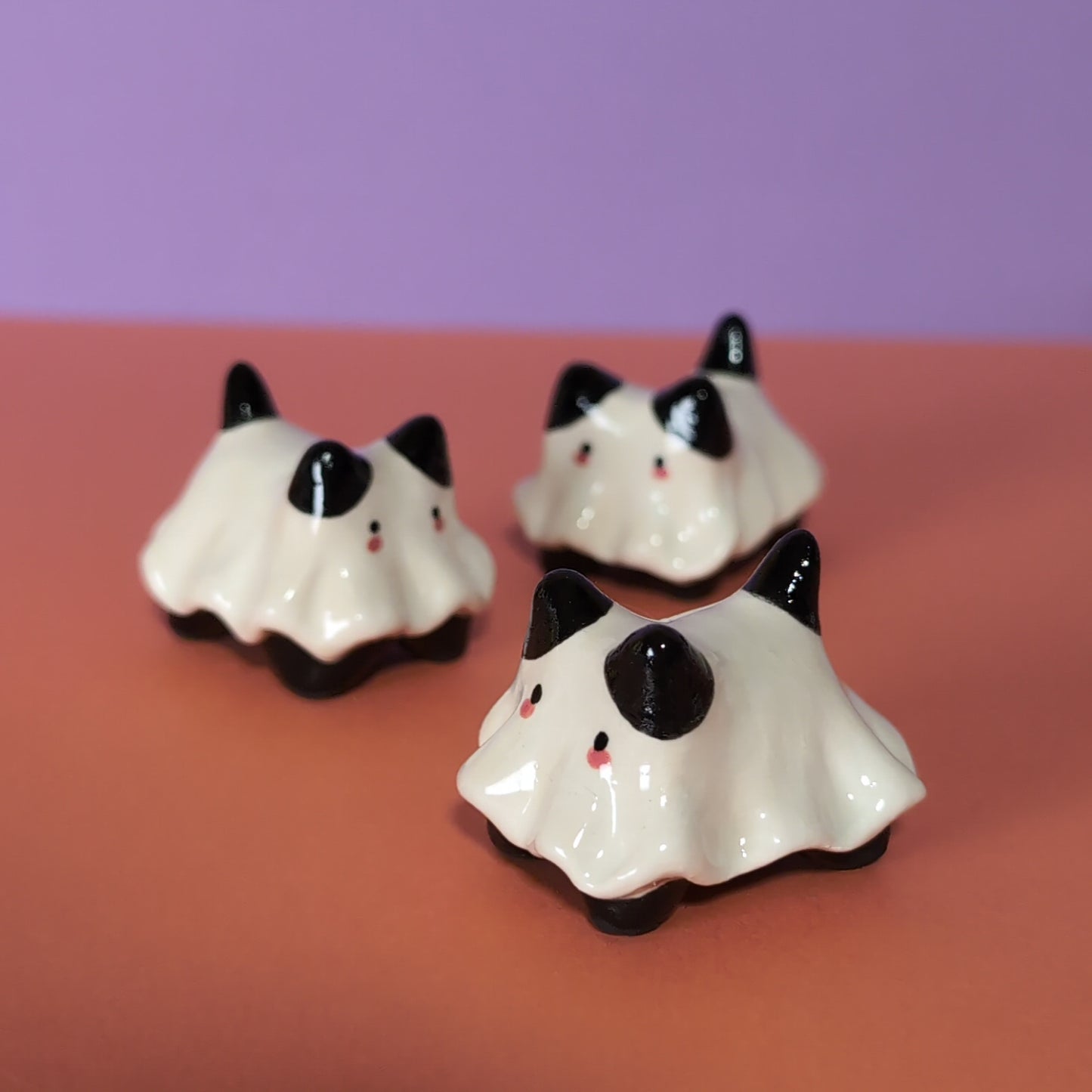 Mini Ghost Puppy & Cat Ceramic Figurines