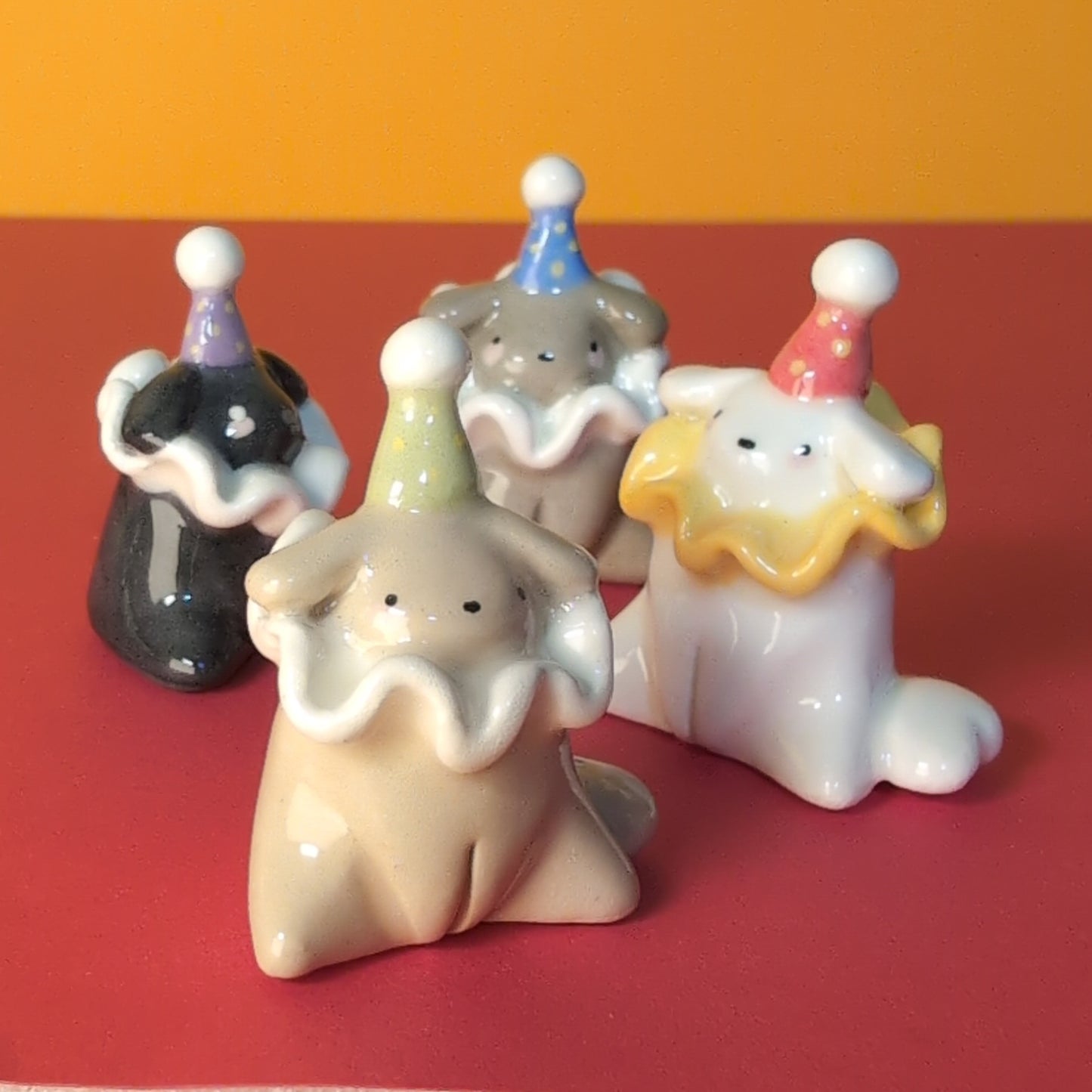 Mini Clown Puppy Dog Ceramic Figurine