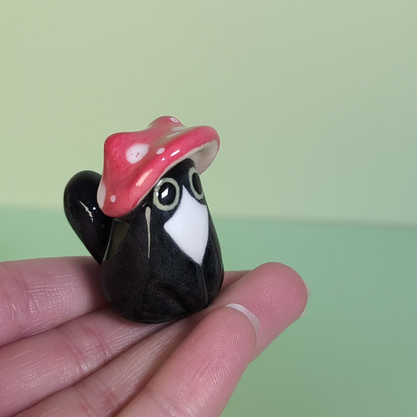 Mini Mushroom Kitty Cat Ceramic Figurine