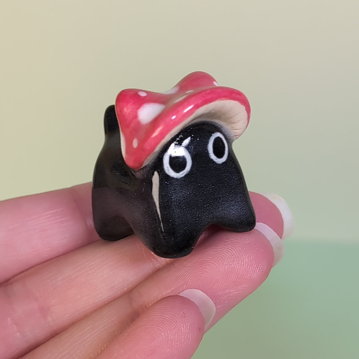 Mini Mushroom Kitty Cat Ceramic Figurine