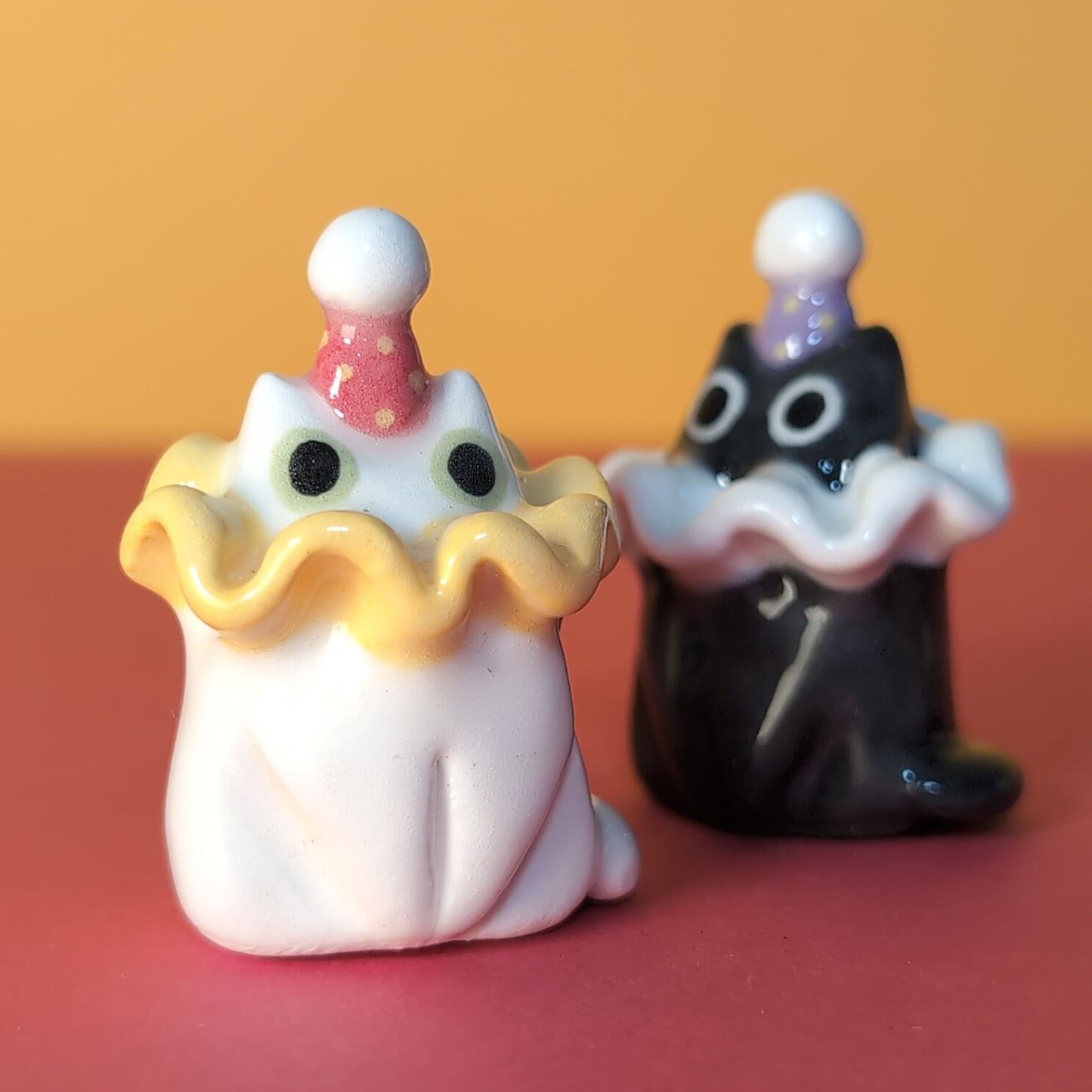 Mini Clown Kitty Cat Ceramic Figurine