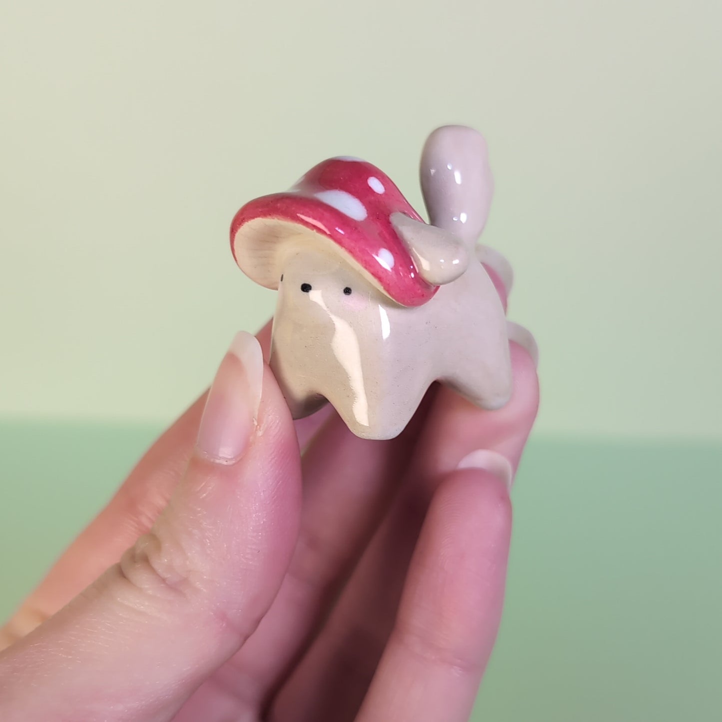 Mini Mushroom Puppy Dog Ceramic Figurine