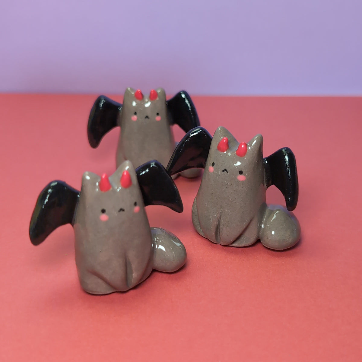 Mini Devil Puppy & Cat Ceramic Figurines