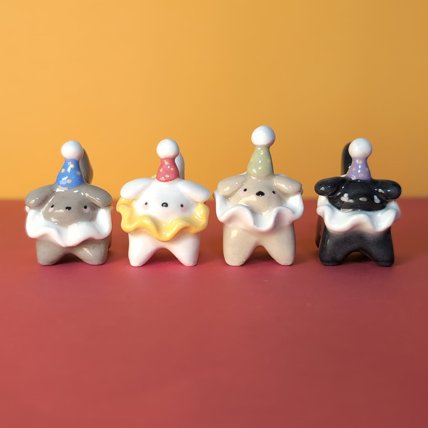 Mini Clown Puppy Dog Ceramic Figurine