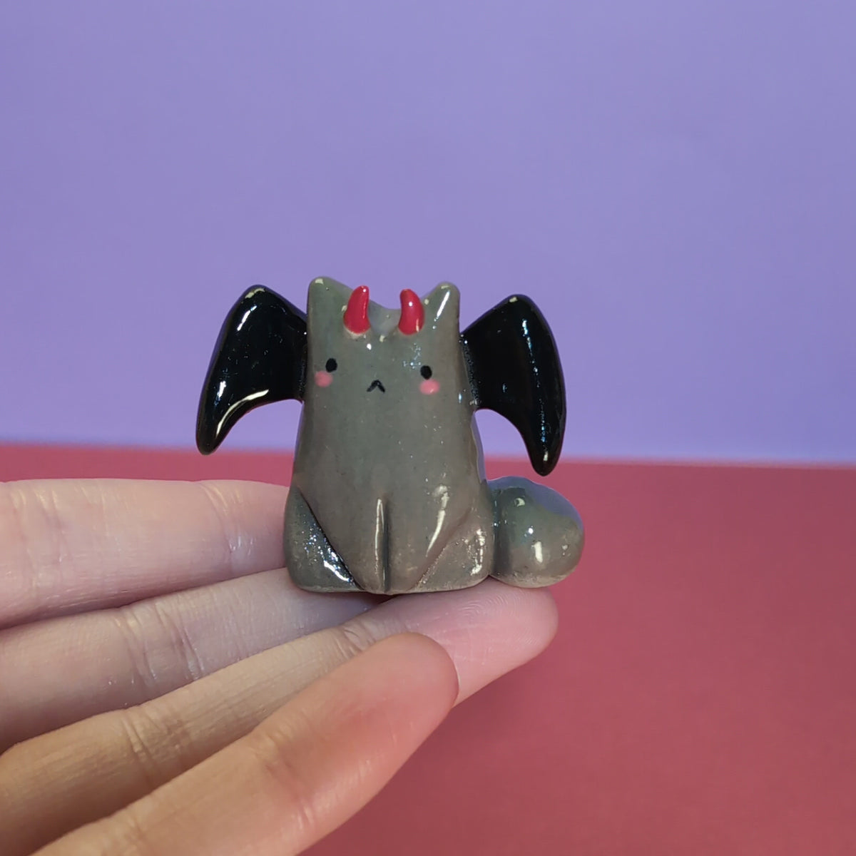 Mini Devil Puppy & Cat Ceramic Figurines