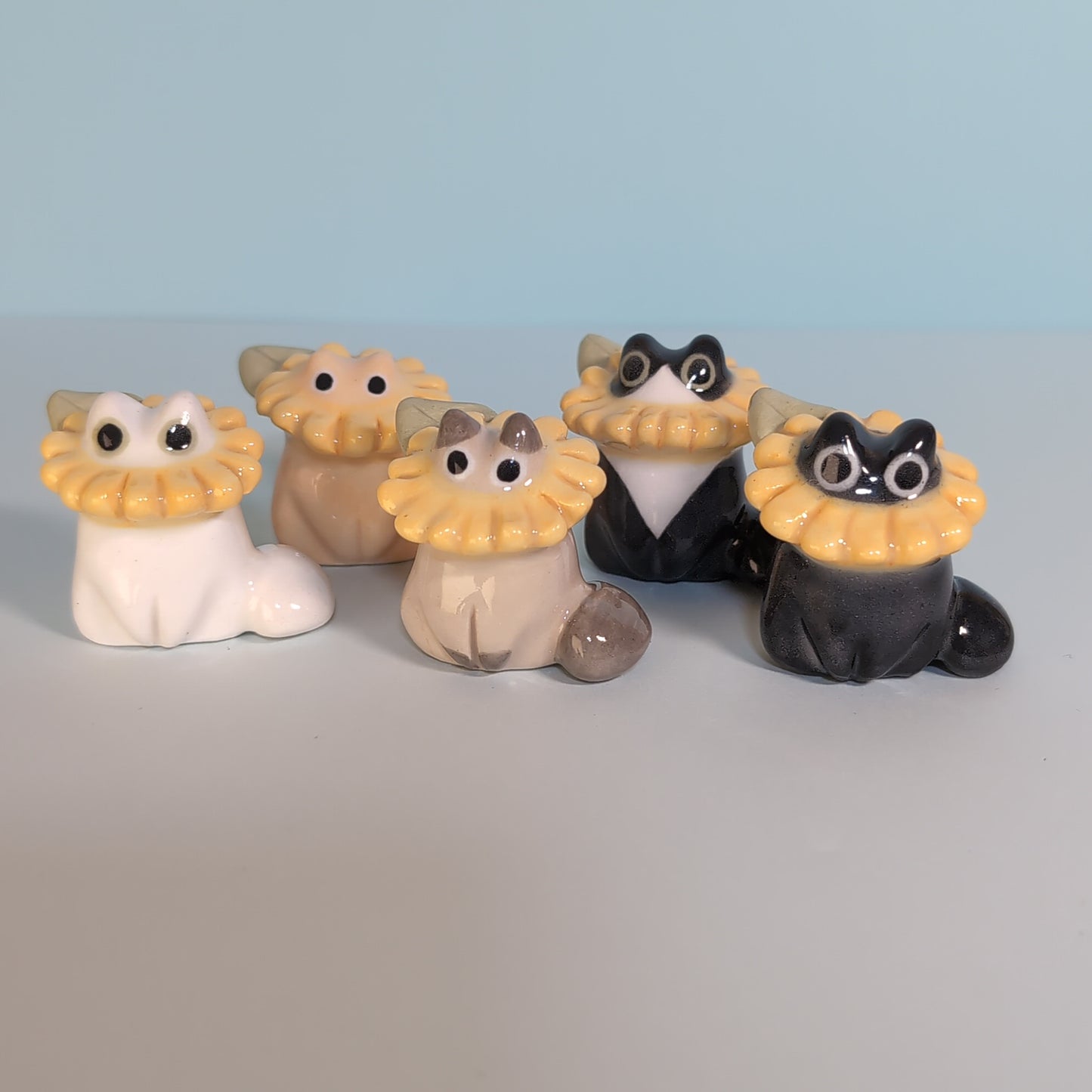 Mini Sunflower Kitty Cat Ceramic Figurine