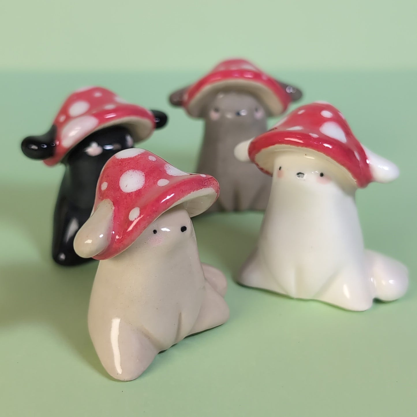 Mini Mushroom Puppy Dog Ceramic Figurine