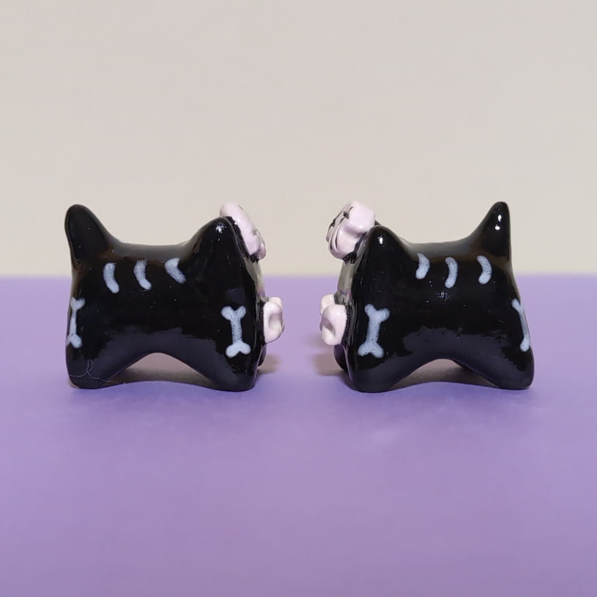 Mini Skeleton Puppy & Cat Ceramic Figurines