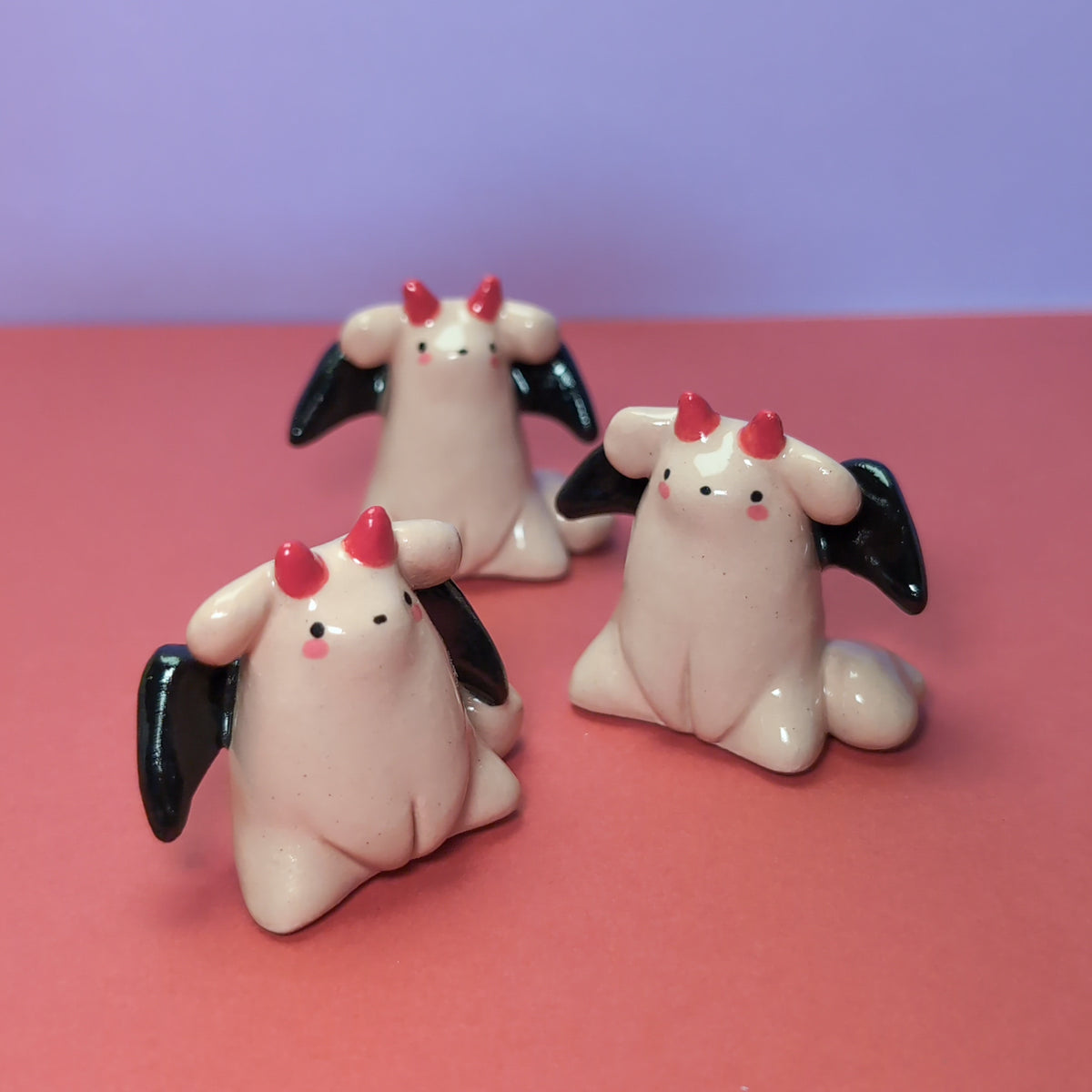 Mini Devil Puppy & Cat Ceramic Figurines