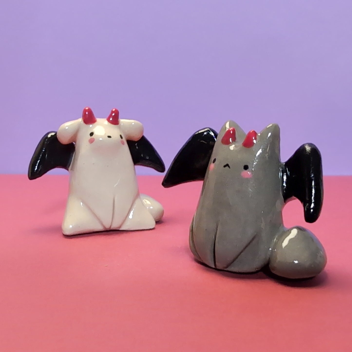 Mini Devil Puppy & Cat Ceramic Figurines