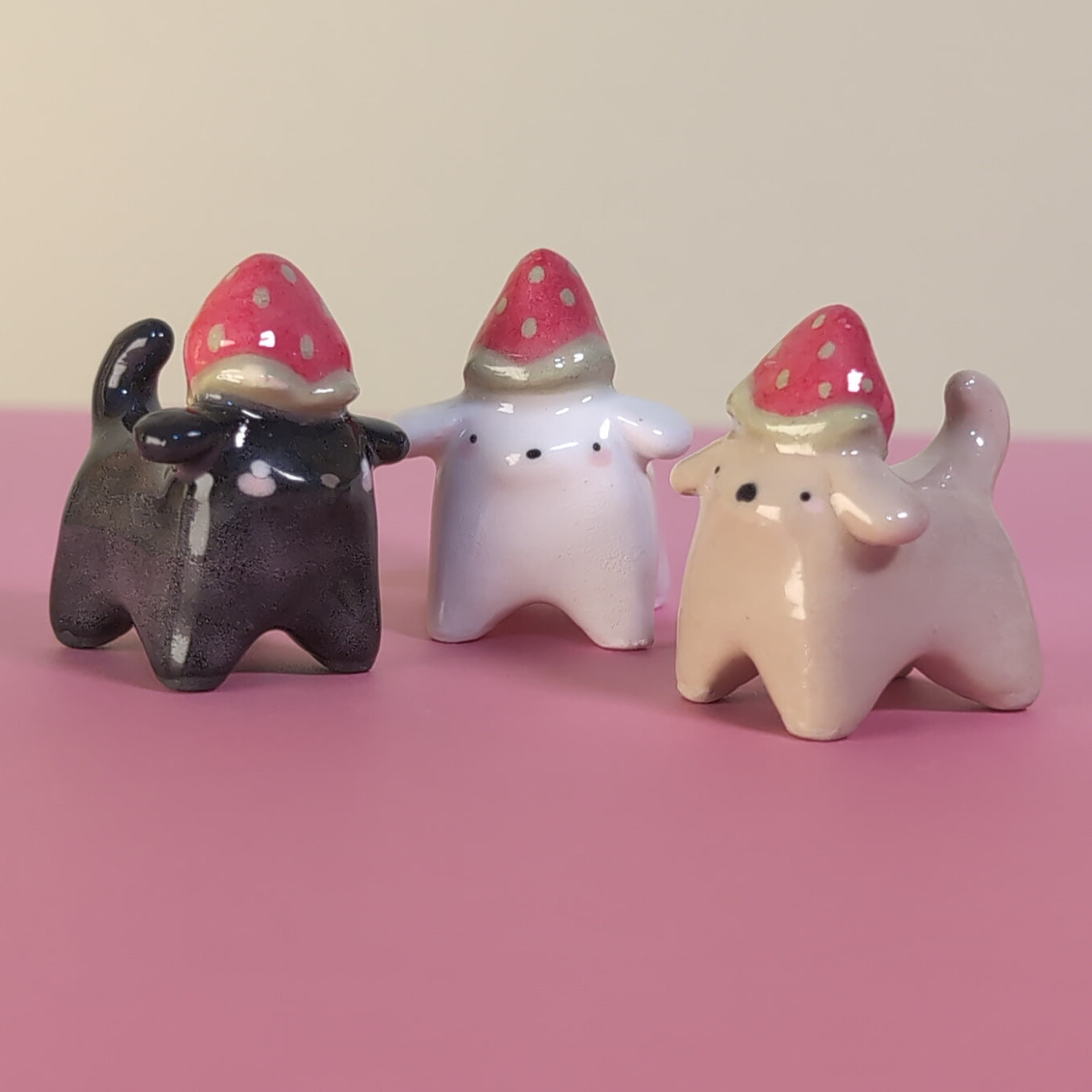 Mini Strawberry Puppy Dog Ceramic Figurine