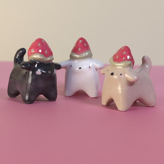 Mini Strawberry Puppy Dog Ceramic Figurine