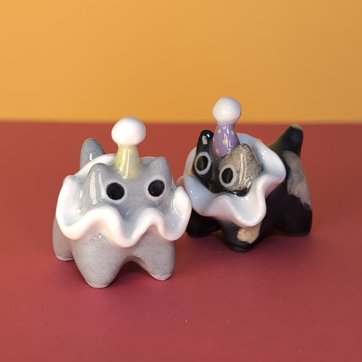 Mini Clown Kitty Cat Ceramic Figurine