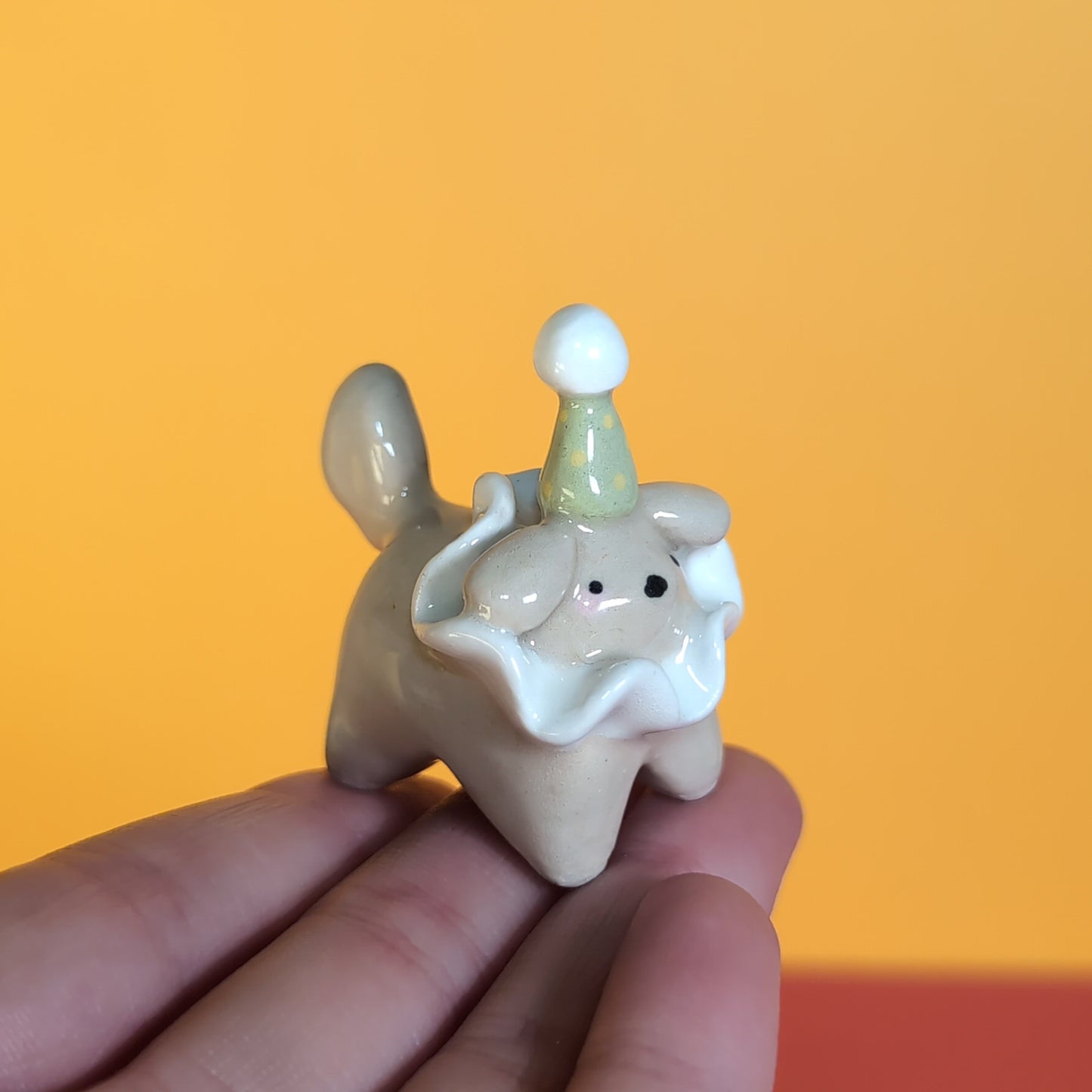 Mini Clown Puppy Dog Ceramic Figurine