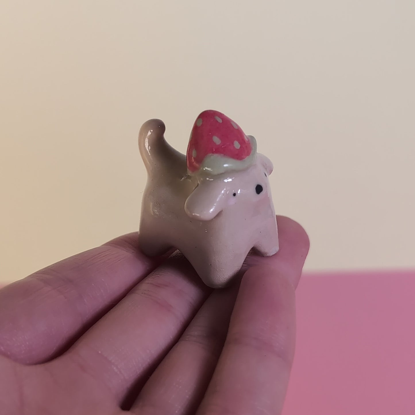 Mini Strawberry Puppy Dog Ceramic Figurine
