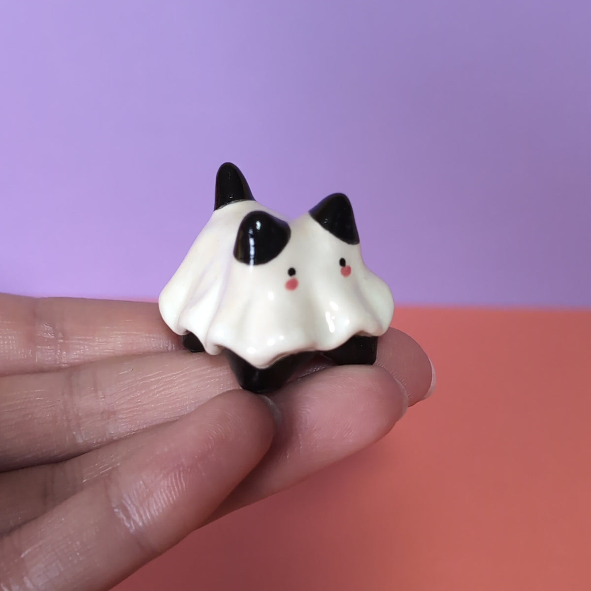 Mini Ghost Puppy & Cat Ceramic Figurines