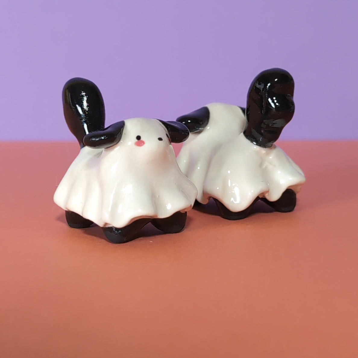 Mini Ghost Puppy & Cat Ceramic Figurines
