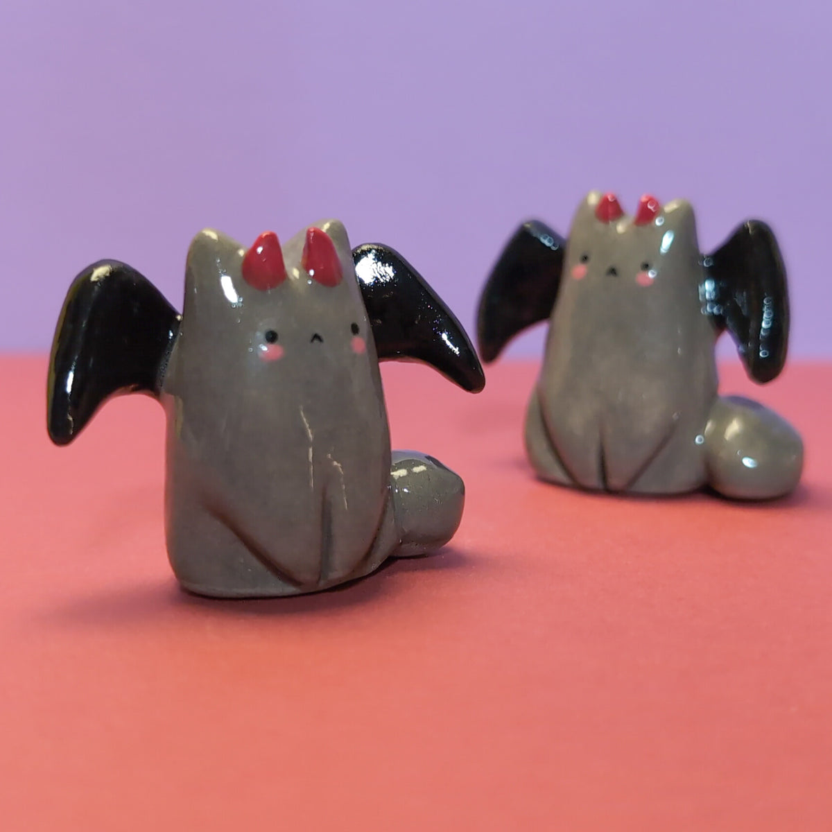 Mini Devil Puppy & Cat Ceramic Figurines