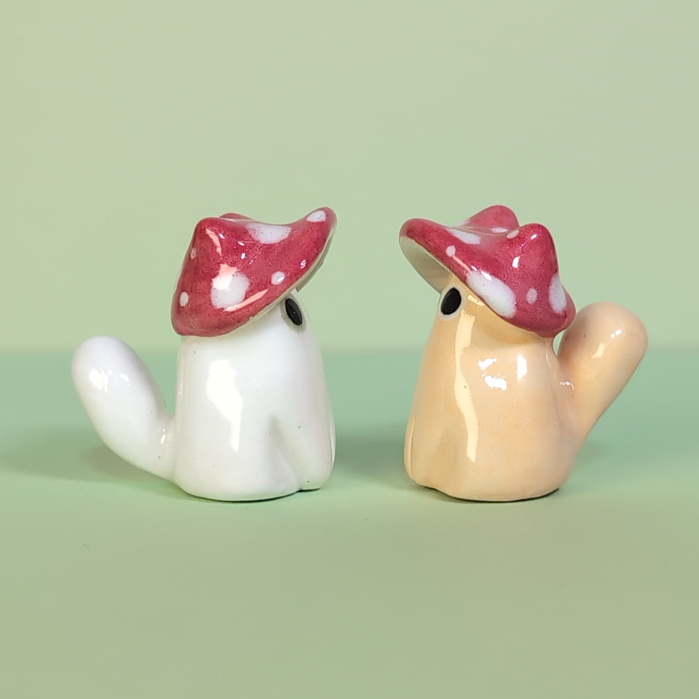 Mini Mushroom Kitty Cat Ceramic Figurine