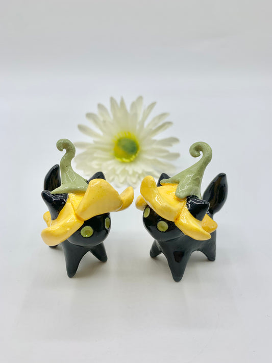 Flower Kitty Ceramic Figurine- Yellow Tulip