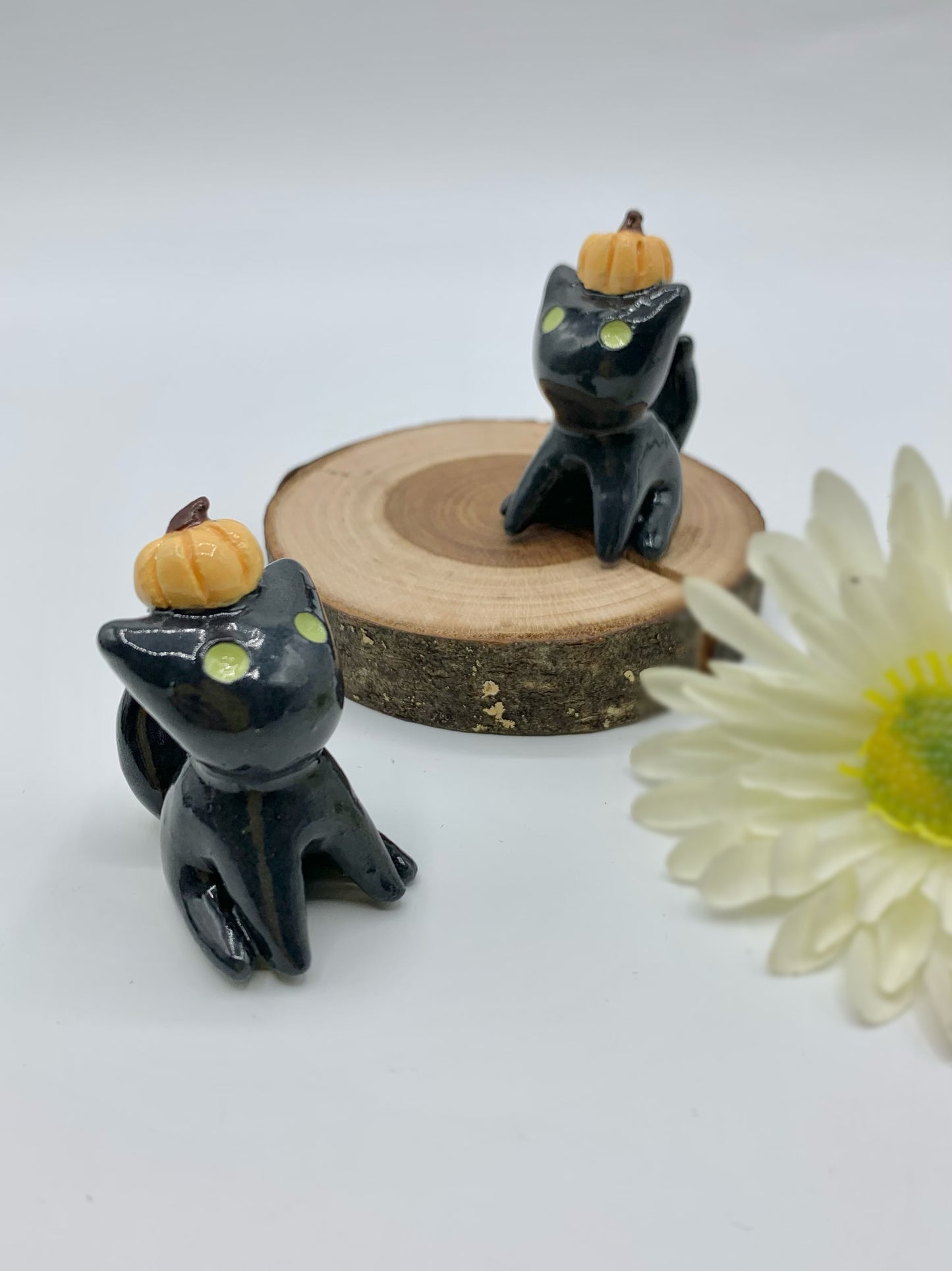 Pumpkin Kitty Ceramic Figurine- Sitting Cat