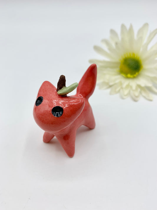 Red Apple Kitty Ceramic Figurine