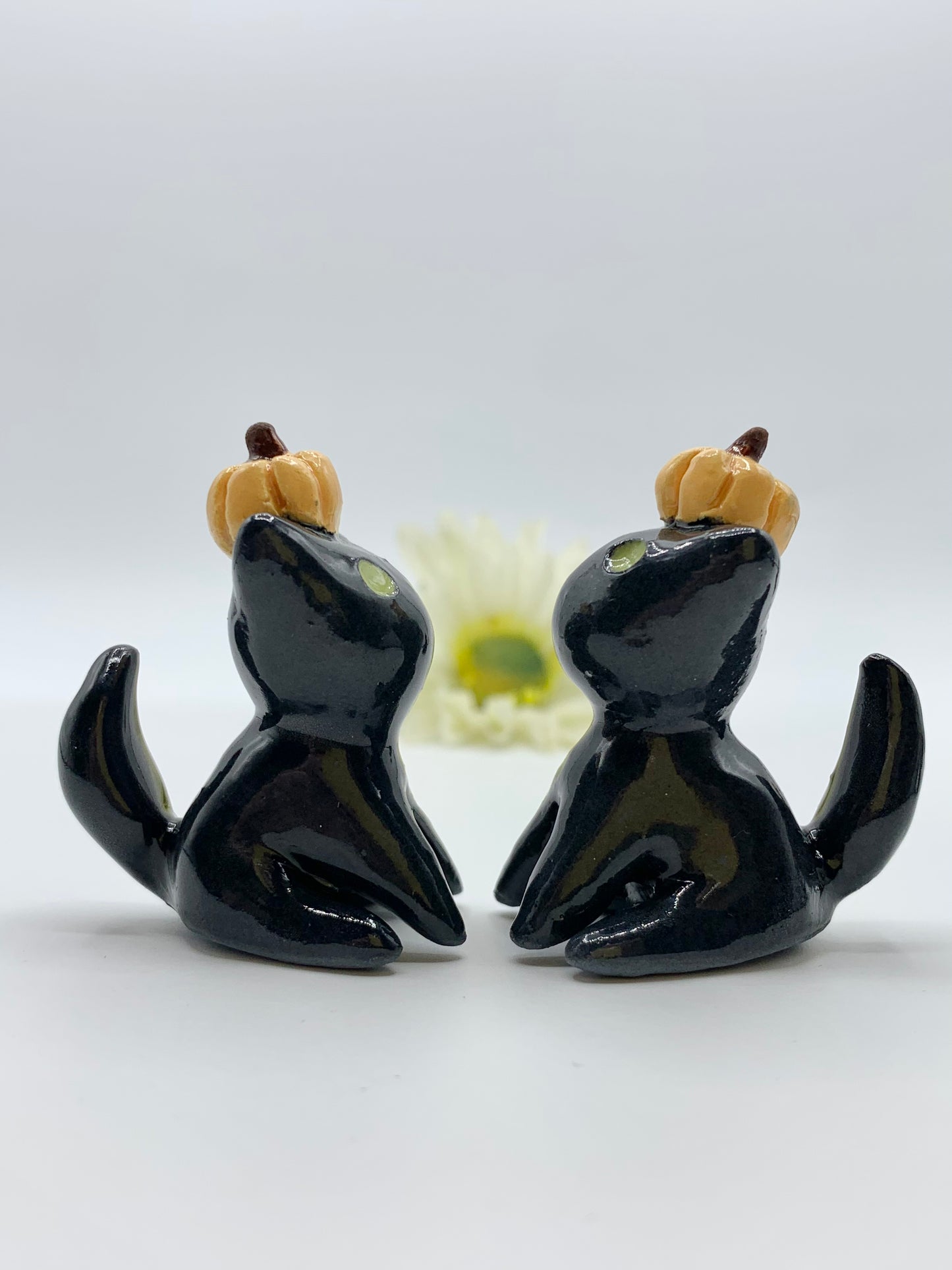 Pumpkin Kitty Ceramic Figurine- Sitting Cat